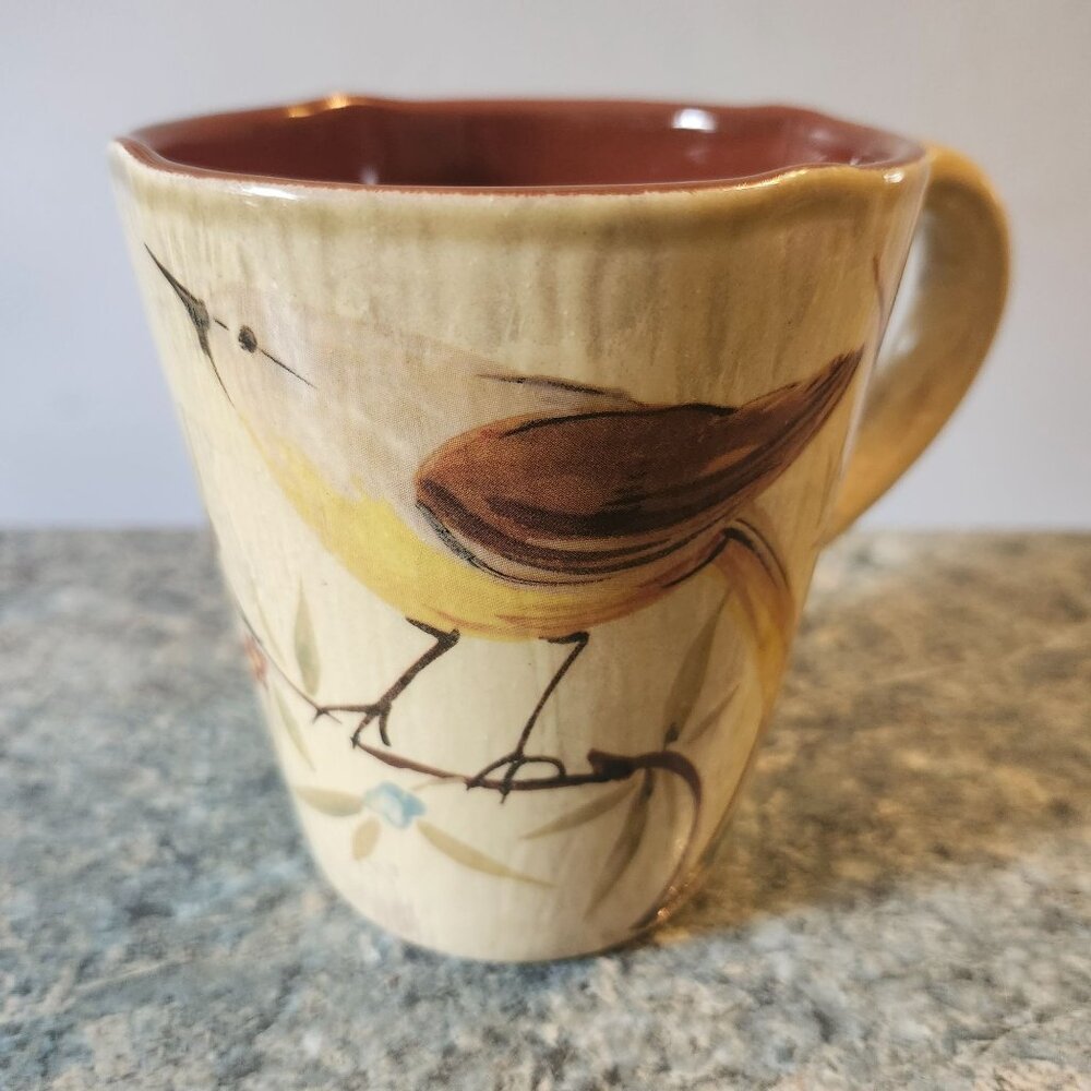 Pier 1 Imports Hand Painted Earthenware Mug Italy Bird and Floral Design 12 oz